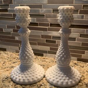 Fenton White Hobnail Milk Glass Candle Holders